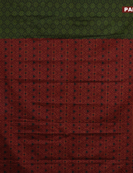 Muslin cotton saree sap green and maroon with allover ikkat prints and small zari woven border