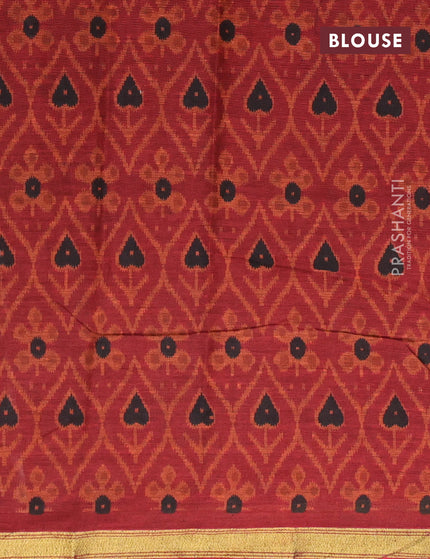 Muslin cotton saree sap green and maroon with allover ikkat prints and small zari woven border