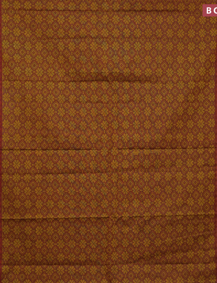 Muslin cotton saree rust shade and maroon with allover ikkat prints and small zari woven border