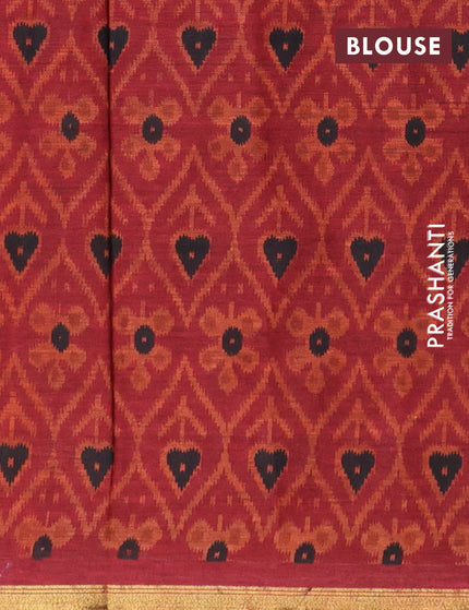 Muslin cotton saree rust shade and maroon with allover ikkat prints and small zari woven border