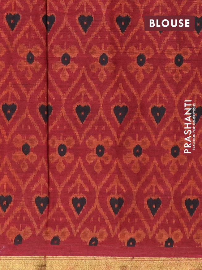 Muslin cotton saree rust shade and maroon with allover ikkat prints and small zari woven border