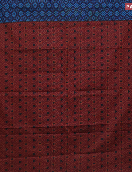 Muslin cotton saree navy blue and cs blue maroon with allover ikkat prints and small zari woven border