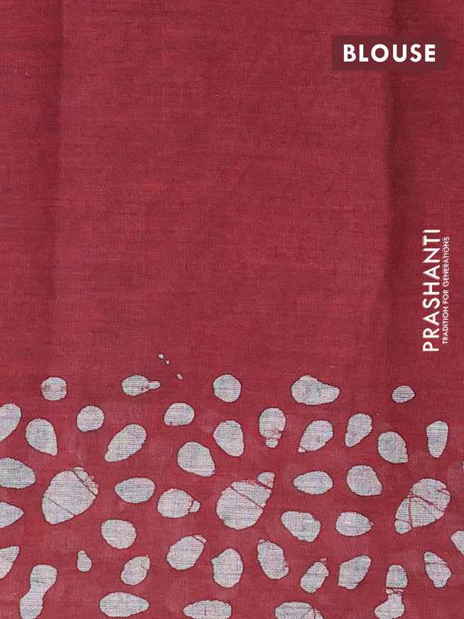 Muslin cotton saree dark maroon and grey with allover batik prints and printed border