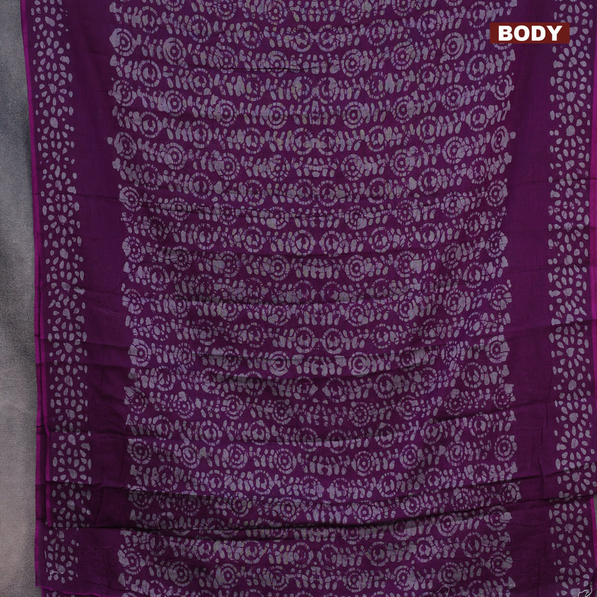 Muslin cotton saree purple and grey with allover batik prints and printed border