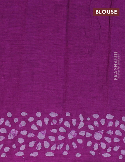 Muslin cotton saree purple and grey with allover batik prints and printed border