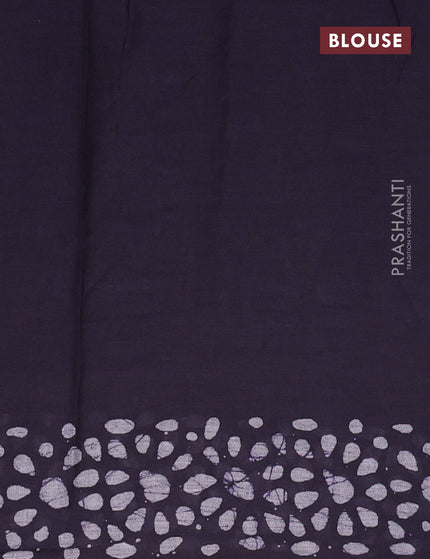 Muslin cotton saree dark blue and grey with allover batik prints and printed border