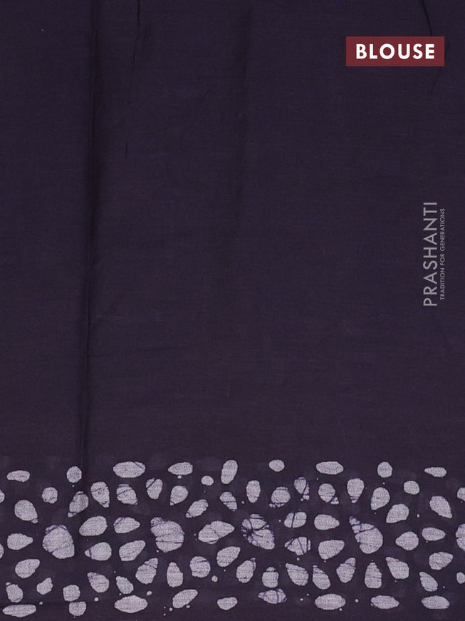 Muslin cotton saree dark blue and grey with allover batik prints and printed border