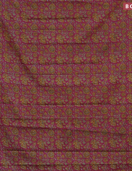 Muslin cotton saree magenta pink and sap green with allover floral prints and printed border