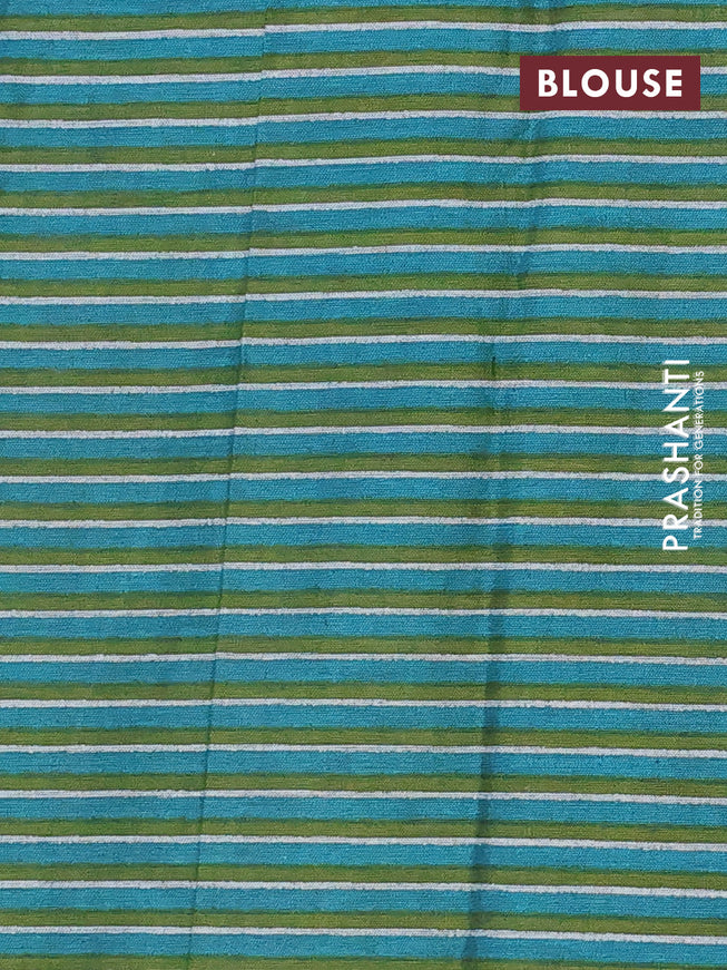 Muslin cotton saree sap green and teal green with allover floral prints and printed border