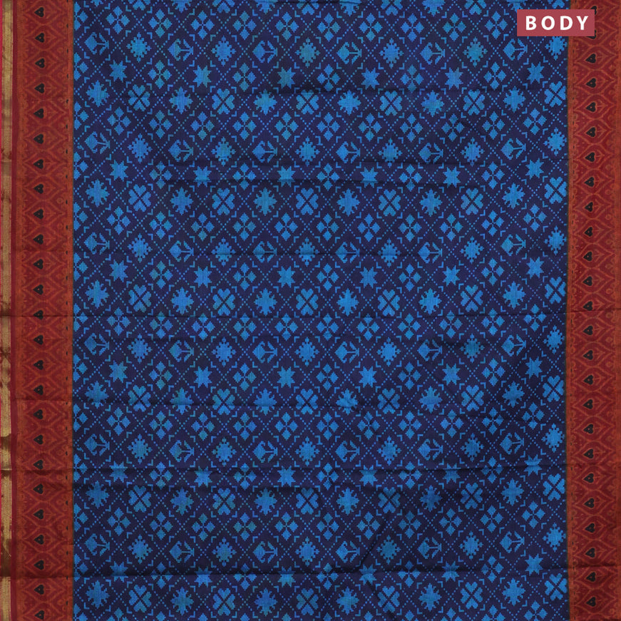 Muslin cotton saree navy blue and cs blue maroon with allover ikkat prints and small zari woven border