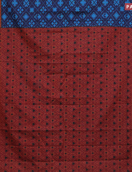 Muslin cotton saree navy blue and cs blue maroon with allover ikkat prints and small zari woven border