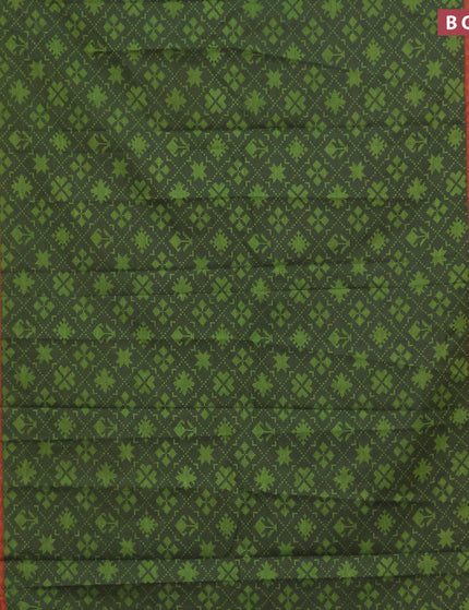 Muslin cotton saree sap green and maroon with allover ikkat prints and small zari woven border