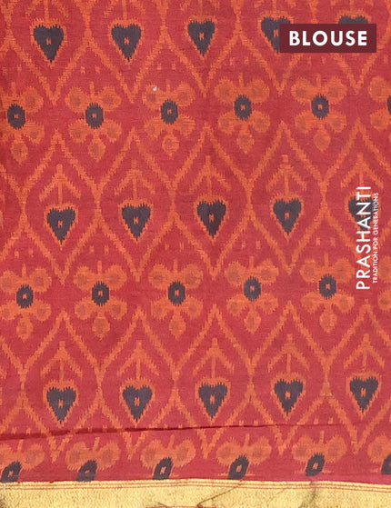 Muslin cotton saree sap green and maroon with allover ikkat prints and small zari woven border