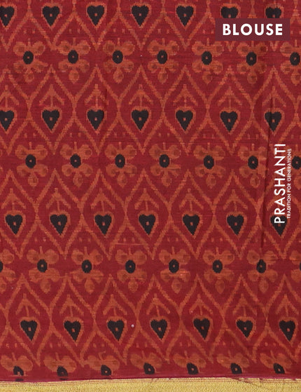 Muslin cotton saree rust shade and maroon with allover ikkat prints and small zari woven border