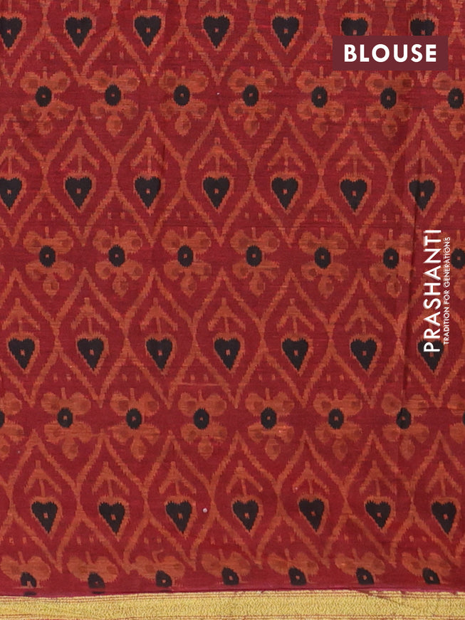 Muslin cotton saree rust shade and maroon with allover ikkat prints and small zari woven border