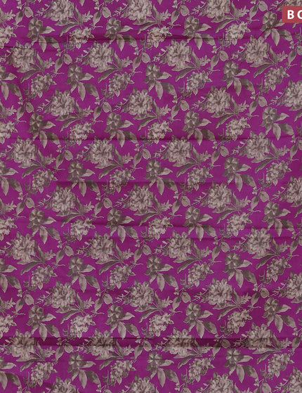 Muslin cotton saree purple and beige with allover floral prints and small zari woven border