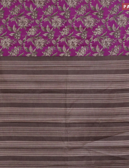 Muslin cotton saree purple and beige with allover floral prints and small zari woven border