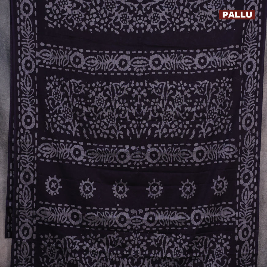 Muslin cotton saree navy blue and grey with allover batik prints and printed border