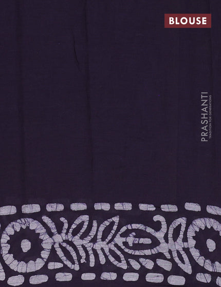 Muslin cotton saree navy blue and grey with allover batik prints and printed border