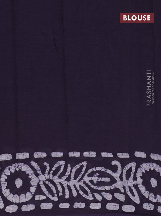 Muslin cotton saree navy blue and grey with allover batik prints and printed border