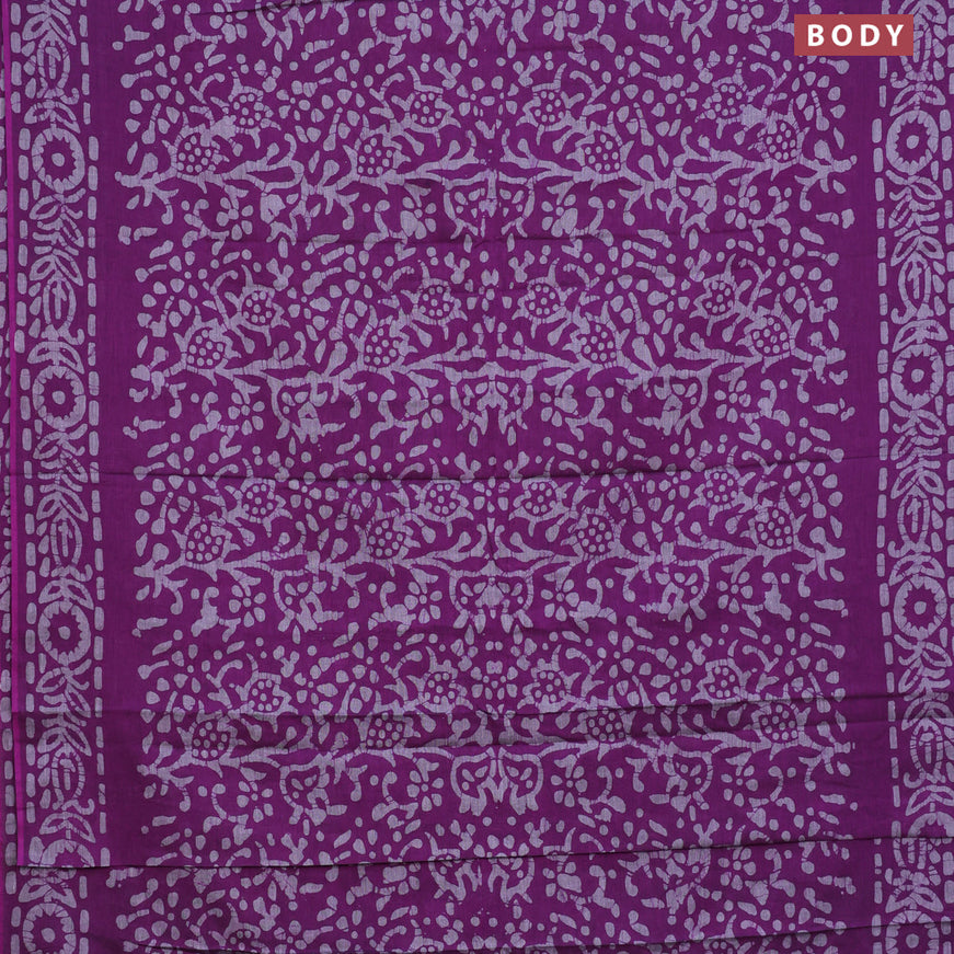 Muslin cotton saree purple and grey with allover batik prints and printed border