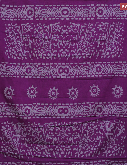 Muslin cotton saree purple and grey with allover batik prints and printed border