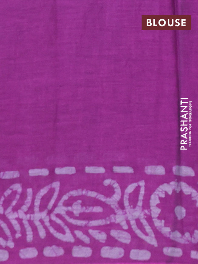 Muslin cotton saree purple and grey with allover batik prints and printed border