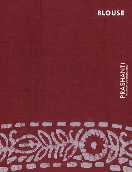 Muslin cotton saree dark maroon and grey with allover batik prints and printed border