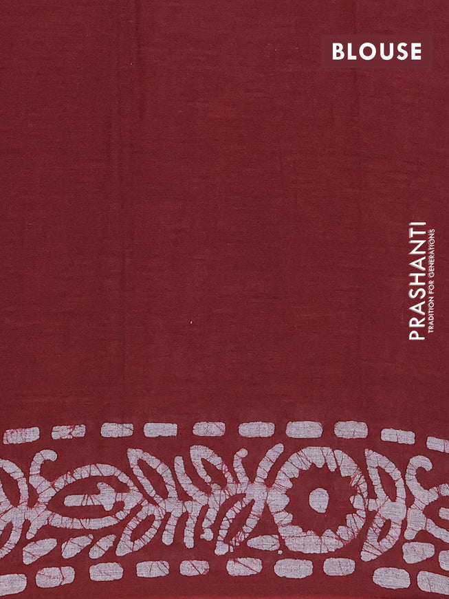 Muslin cotton saree dark maroon and grey with allover batik prints and printed border