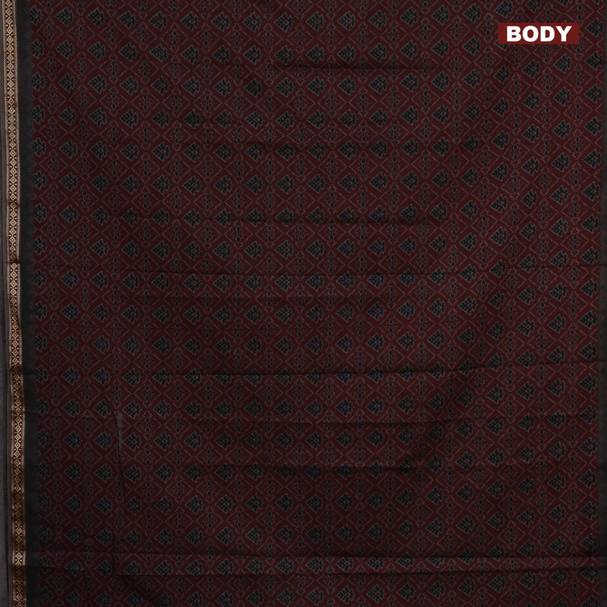 Muslin cotton saree dark maroon and grey with allover ikkat prints and thread woven border