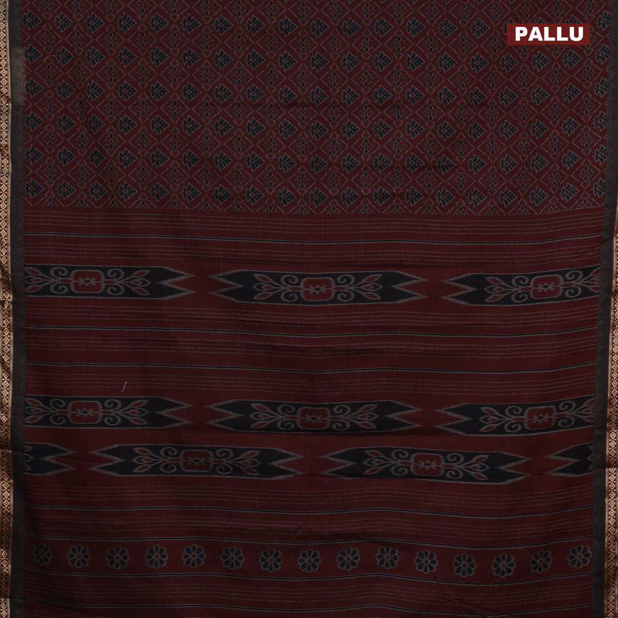 Muslin cotton saree dark maroon and grey with allover ikkat prints and thread woven border