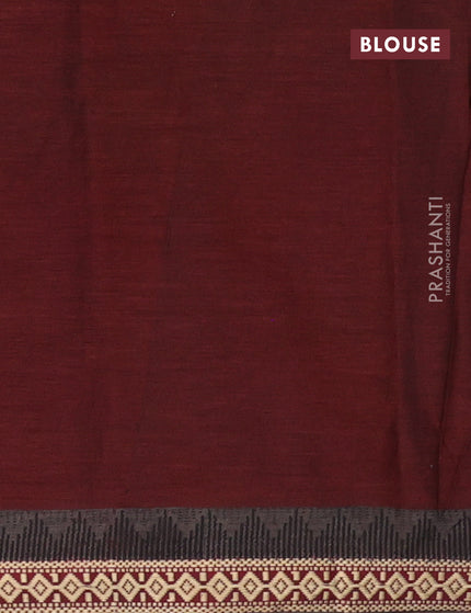 Muslin cotton saree dark maroon and grey with allover ikkat prints and thread woven border