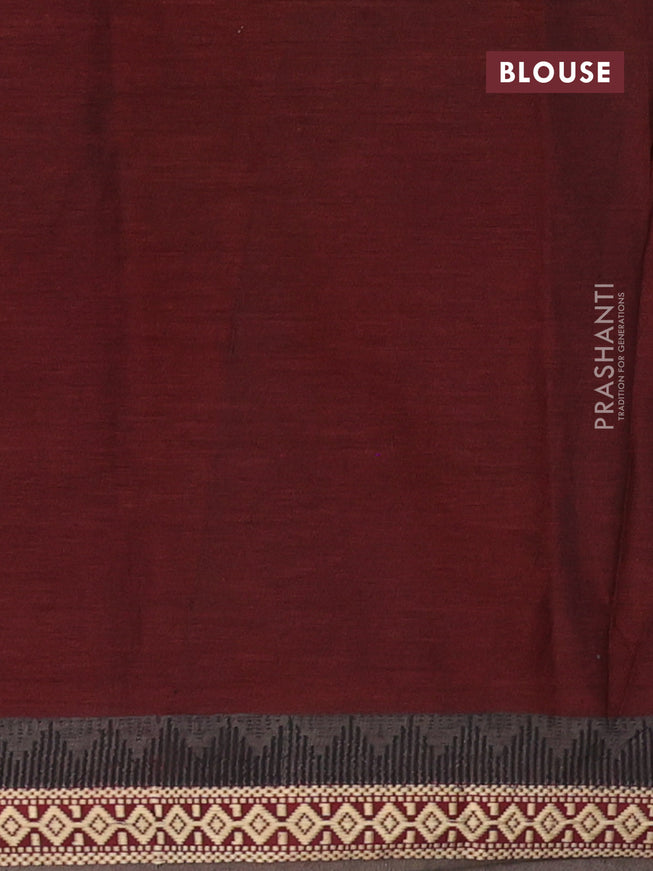 Muslin cotton saree dark maroon and grey with allover ikkat prints and thread woven border