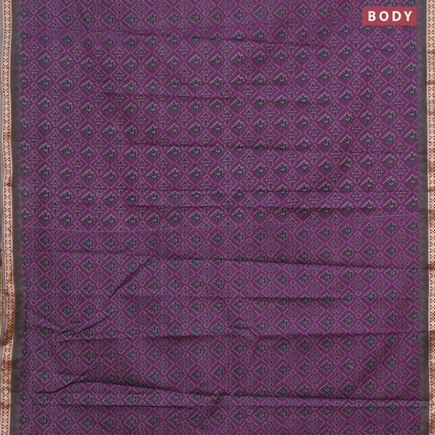 Muslin cotton saree deep purple and grey with allover ikkat prints and thread woven border