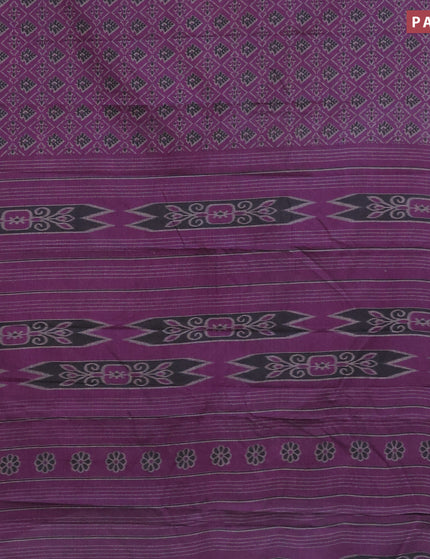 Muslin cotton saree deep purple and grey with allover ikkat prints and thread woven border