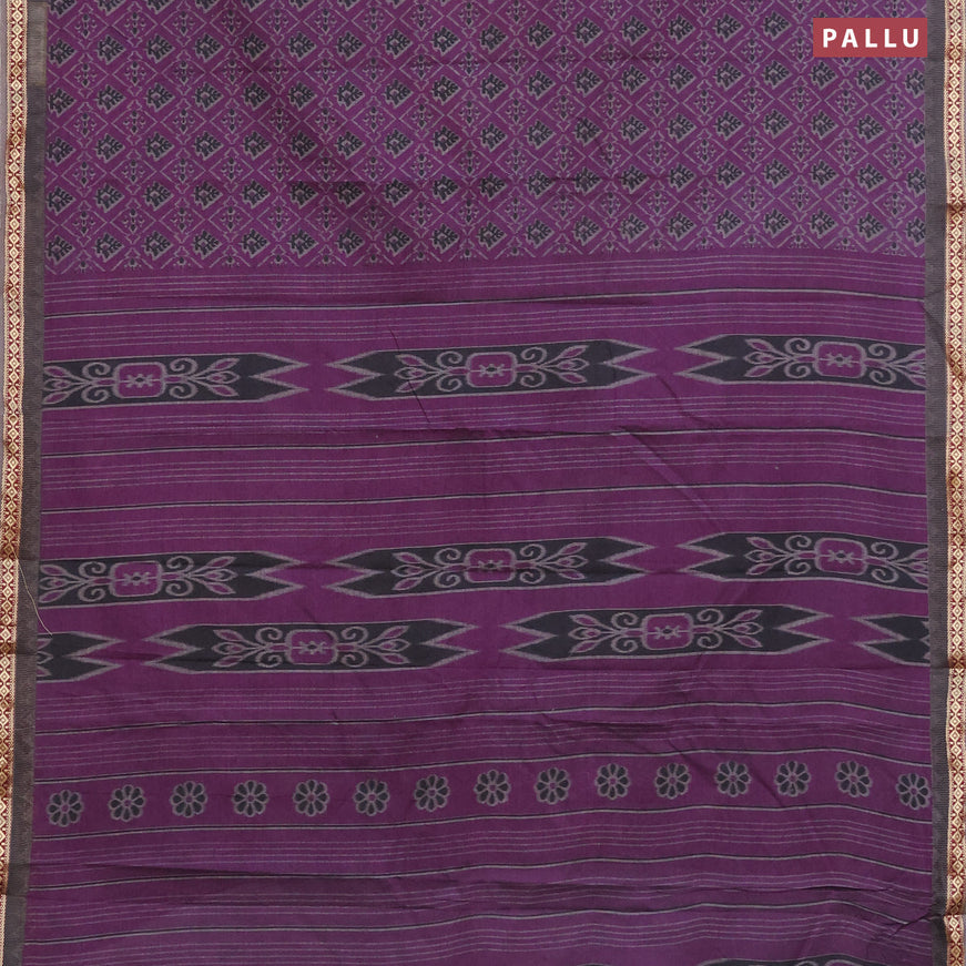 Muslin cotton saree deep purple and grey with allover ikkat prints and thread woven border