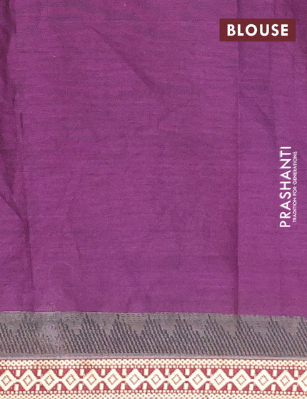 Muslin cotton saree deep purple and grey with allover ikkat prints and thread woven border