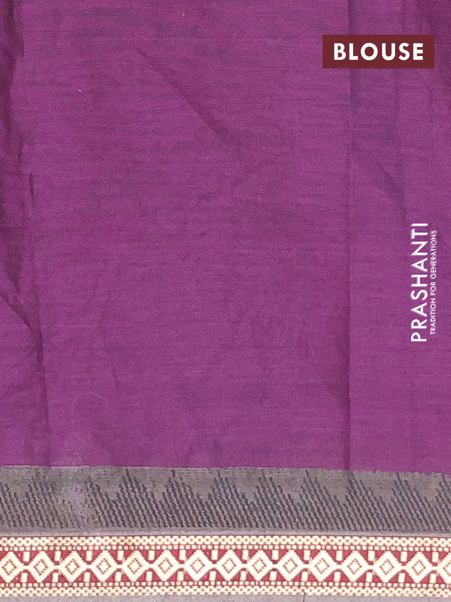 Muslin cotton saree deep purple and grey with allover ikkat prints and thread woven border