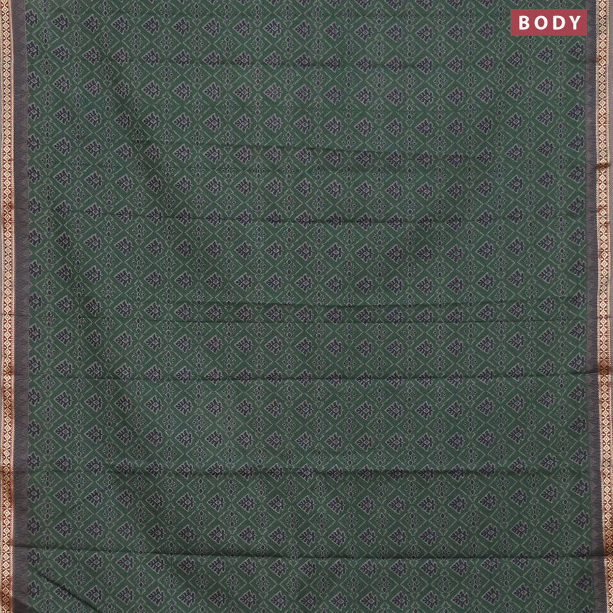 Muslin cotton saree sap green and grey with allover ikkat prints and thread woven border