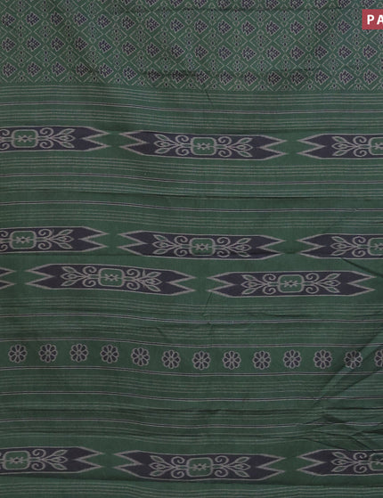 Muslin cotton saree sap green and grey with allover ikkat prints and thread woven border