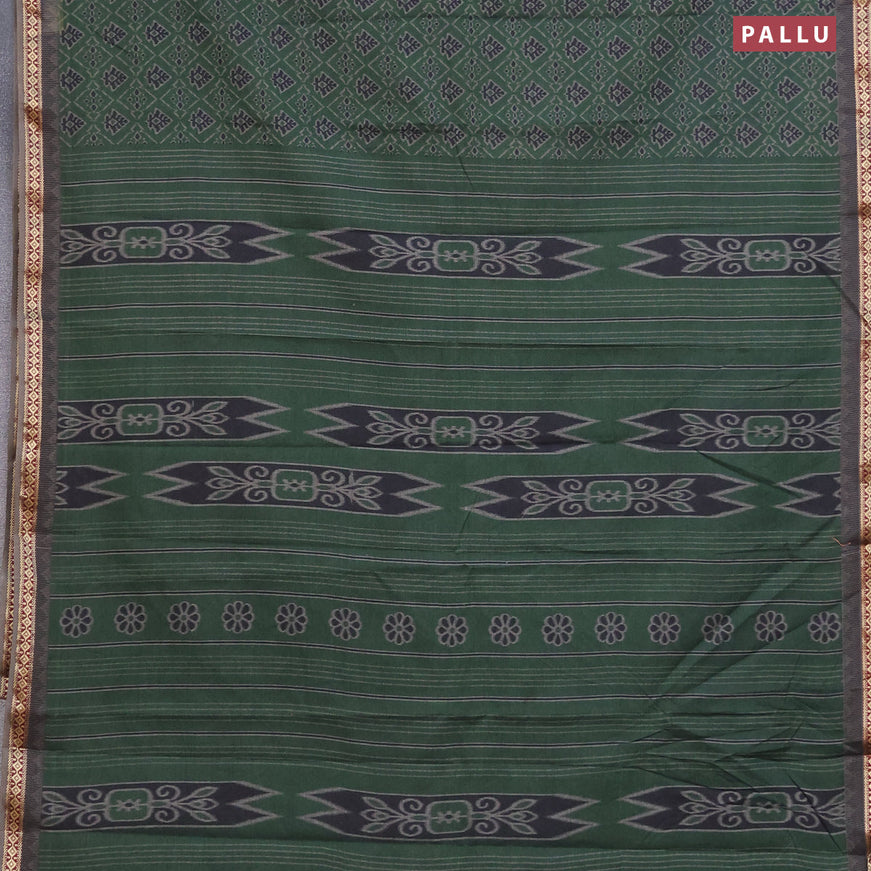 Muslin cotton saree sap green and grey with allover ikkat prints and thread woven border