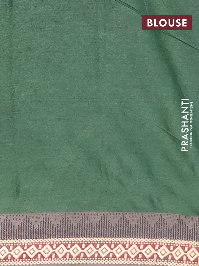 Muslin cotton saree sap green and grey with allover ikkat prints and thread woven border