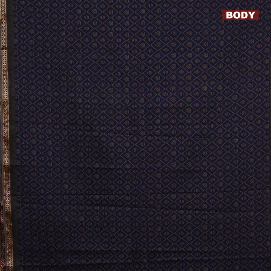 Muslin cotton saree navy blue and grey with allover ikkat prints and thread woven border