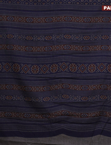 Muslin cotton saree navy blue and grey with allover ikkat prints and thread woven border