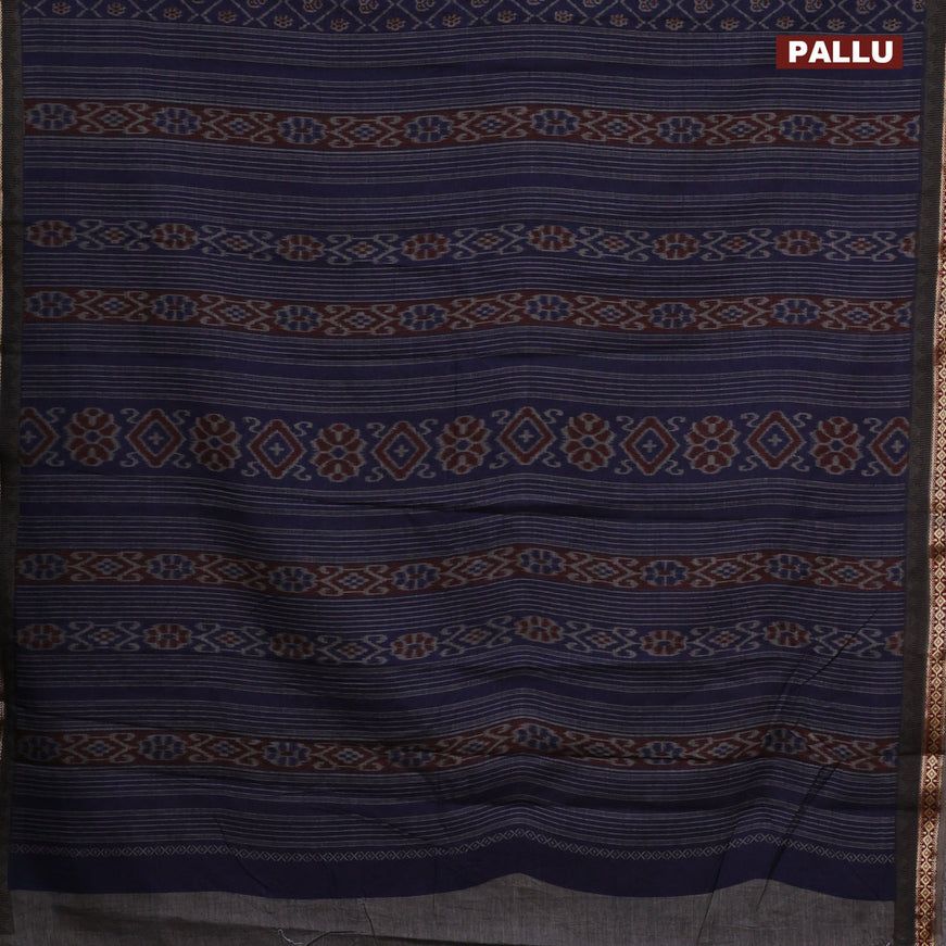 Muslin cotton saree navy blue and grey with allover ikkat prints and thread woven border