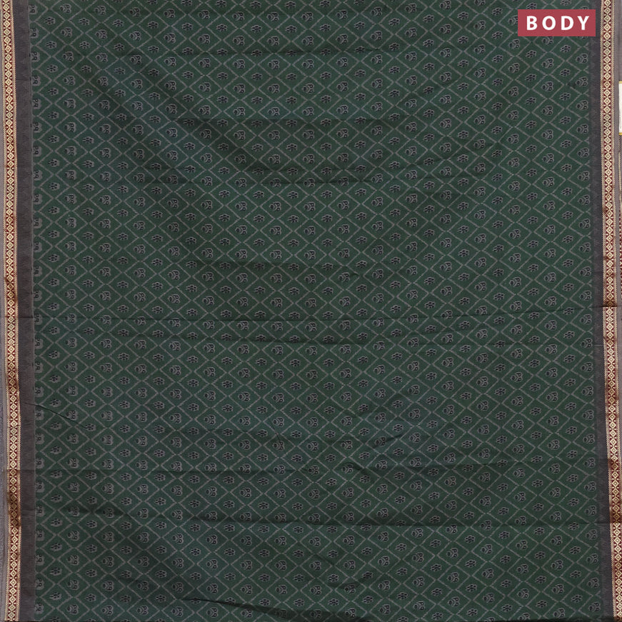 Muslin cotton saree sap green and grey with allover ikkat prints and thread woven border