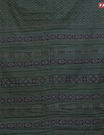 Muslin cotton saree sap green and grey with allover ikkat prints and thread woven border