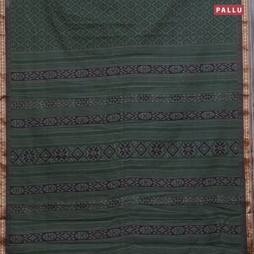 Muslin cotton saree sap green and grey with allover ikkat prints and thread woven border