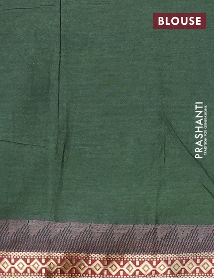 Muslin cotton saree sap green and grey with allover ikkat prints and thread woven border