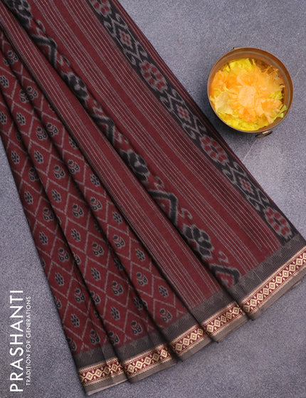 Muslin cotton saree maroon and grey with allover ikkat prints and thread woven border